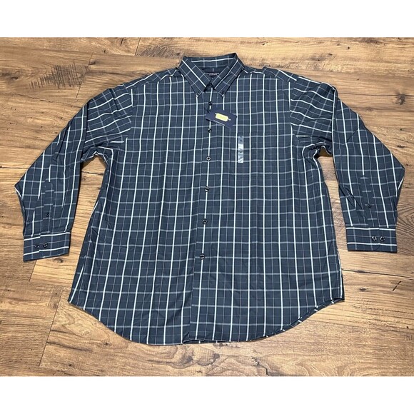 Roundtree & Yorke Button Down Shirt Mens XL Long Sleeve 80s Two-Ply Fabric, Grey - Picture 2 of 13